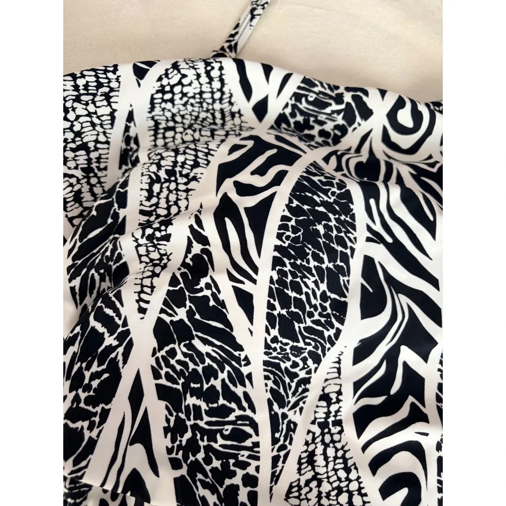 Ceeb Womens Size 14 One‎ Piece Swimsuit Black White Animal Zebra Print Ruched